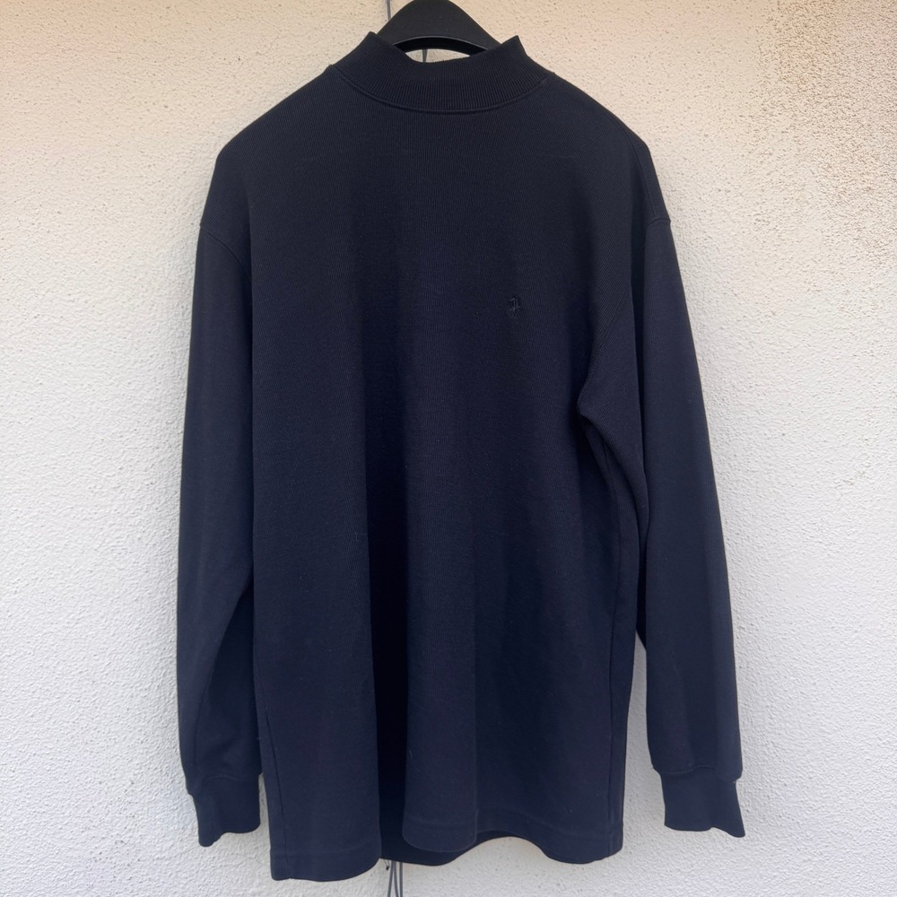 Ralph Lauren Mens turtle Neck Long Sleeve Shirt Navy Blue Ribbed Cotton Logo XL